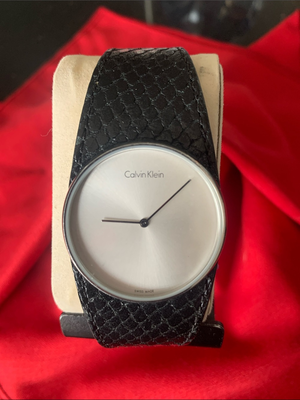 Calvin Klein Silver Dial Watch with Black Textured Strap